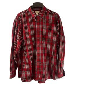 L.L. Bean Red Plaid Flannel Long Sleeve Button Down Shirt XL Reg 228061 Cotton